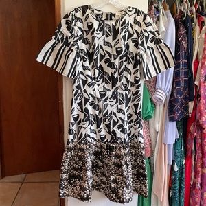 Suno Mixed Pattern Floral Black White Dress 8